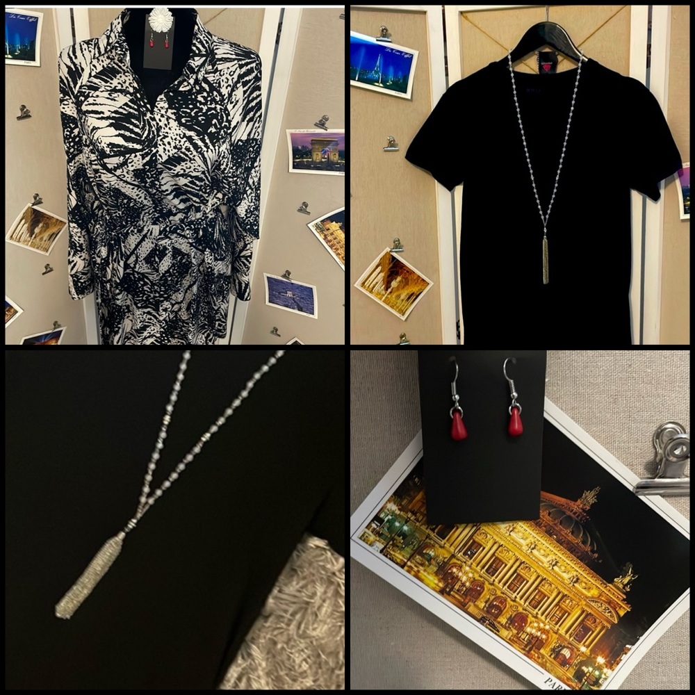 4 Piece Set:NWT Earrings & Necklace, NWOT Express Dress & BUM T-Shirt